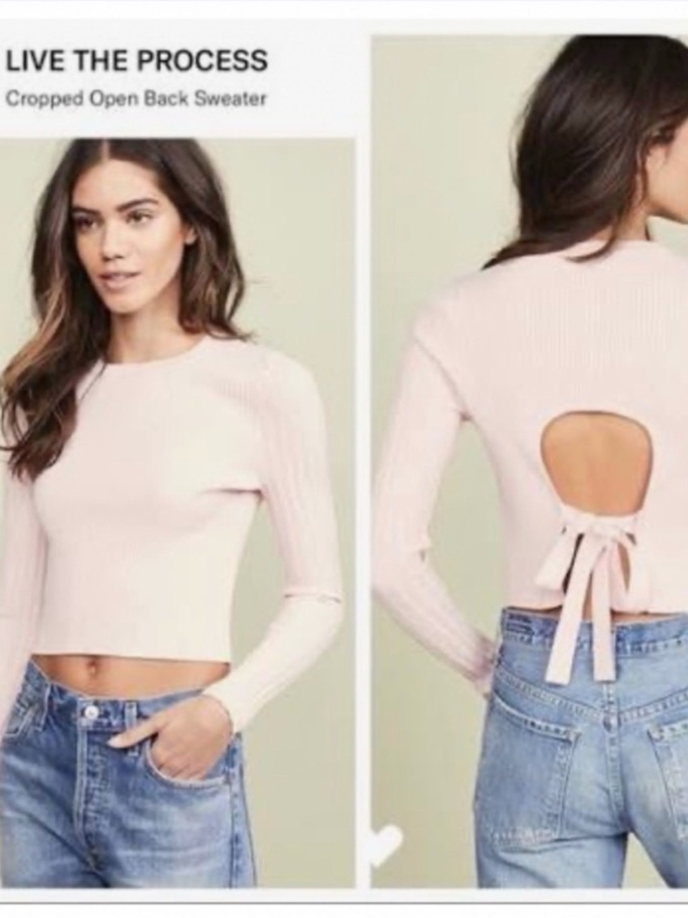Cropped Open Back Sweater - Light Pink